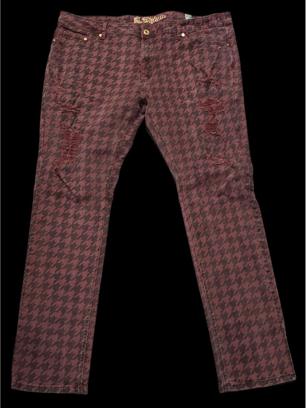 A. Tiziano Jeans Mens 42x32 Red Distress Grunge Gothic Punk Faded Denim Pants